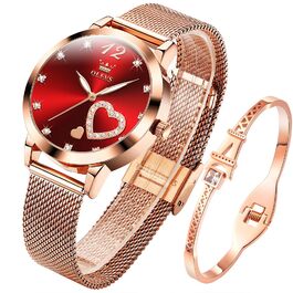 Годинник жіночий OLEVS Roségold з серцем-діамантом, чорно-білий циферблат, кварц, водонепроникний, комплект з браслетом