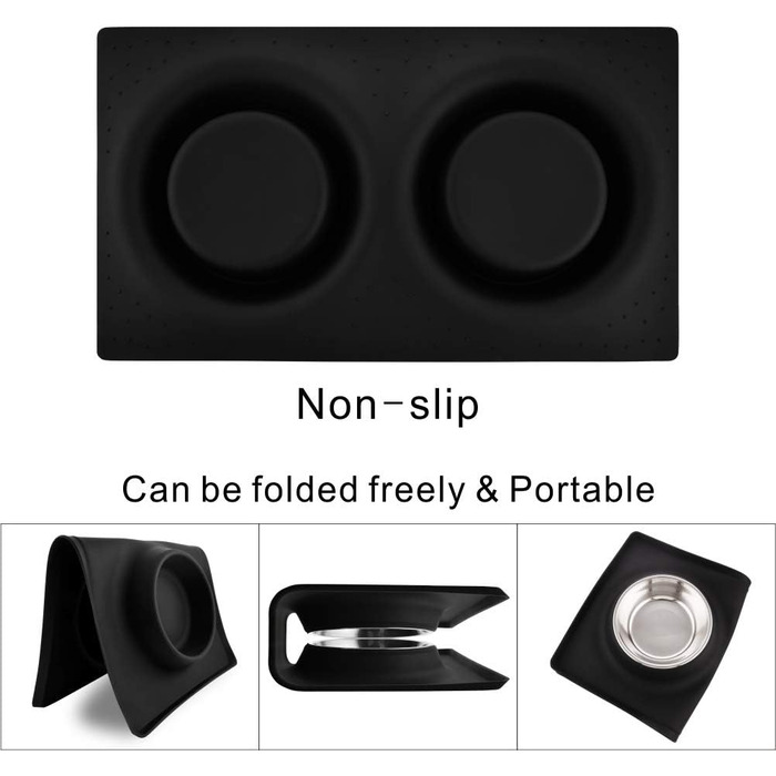 Набори мисок для собак та котів MOACC: 2 шт. по 400 мл, нержавіюча сталь, антиковзаюча підставка, для подорожей, чорний квадрат
