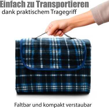 Плед для пікніка BigDean 200x200 см водонепроникний, клітинка, темно-синій – великий плед для пляжу, саду, парку