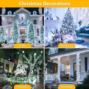 Різдвяна гірлянда з пультом дистанційного керування, 10 м, 100 LED, вологостійка для зовнішнього використання, 8 режимів. Ідеально підходить для садів, вечірок, терас та балконів, святкова декор. (Холодне біле світло, 10м, 100 LED)