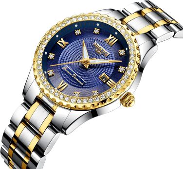 Годинник NIBOSI для жінок: аналоговий кварцовий годинник на зап'ясті, рожеве золото, діамантове циферблат, водонепроникний, стильний аксесуар для дівчат (2357 Blue)