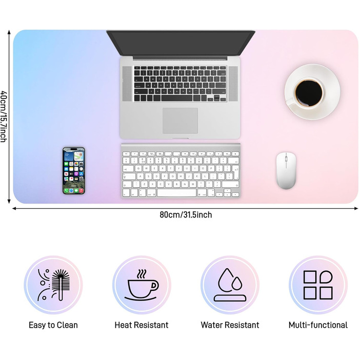 Килимок на стіл з шкіри, антиковзаючий, великий 80x40 см, багатофункціональний, для офісу та дому, лавандово-блакитний