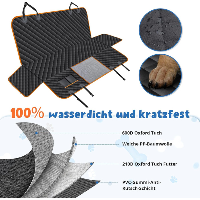 Водонепроникна підстилка для собак у машину з захистом боків та віконкою-сіткою, чорний/оранжевий