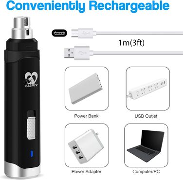 Електричний точилка для кігтів собак Casfuy - професійний, 2 швидкості, акумуляторний, для собак та котів, чорний