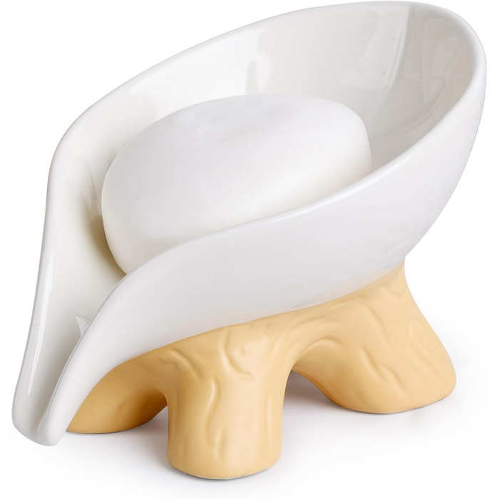 Підставка для мила самостійно спорожняється, форма листка, кераміка, мармур, порцеляна, декоративна, без присосок, ANTIS'S HOME, 1 шт. - Мармур (1 шт., Коричневий)