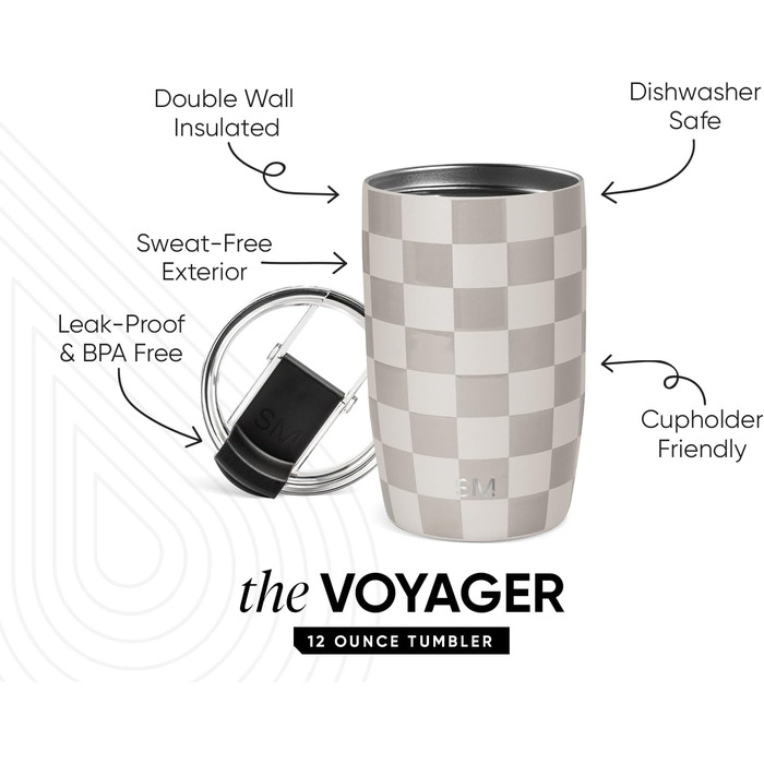 Термокружка Simple Modern Voyager з кришкою-засувкою | З ізольованої нержавіючої сталі | 350 мл, візерунок Checkmate | Подарунок для жінок та чоловіків