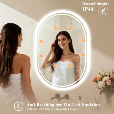 LED дзеркало для ванної кімнати Badspiegel з підсвічуванням, антизапар, сенсорне управління, регулювання яскравості, 3 кольори світла, овальне, 50x70 см