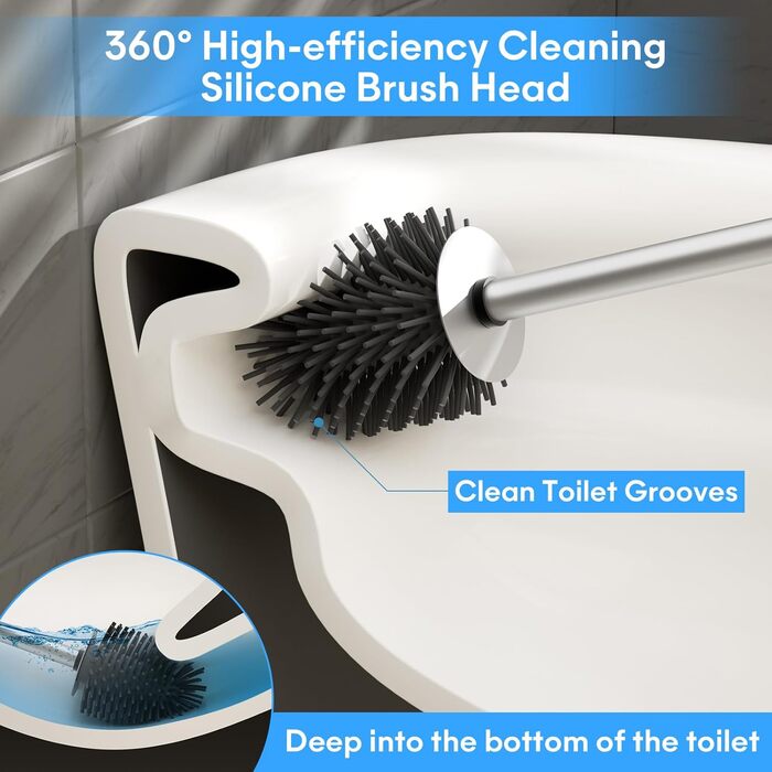 Щітка для унітазу з нержавіючої сталі 304, довговічна та надійна, сучасний дизайн, змінний насадок, для дому, офісу, готелю та апартаментів (Бурштун), насадка з силіконової щетини