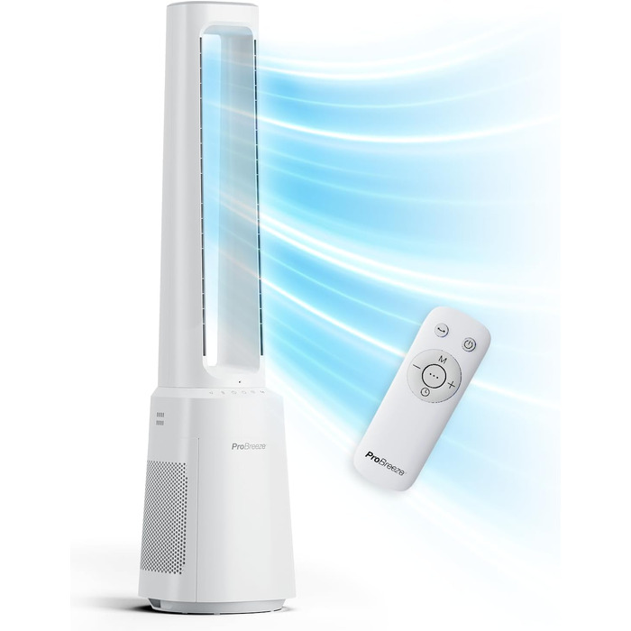 Вентилятор Pro Breeze OmniAir з очищувачем повітря, 105 см - безшумний, з HEPA 13 фільтром, LED дисплеєм, пультом керування та 5 режимами. Білий.