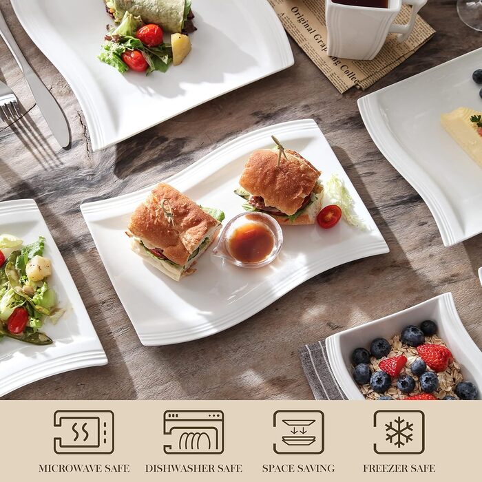 MALACASA Набір тарілок Serie Flora, 2 шт., кремово-білий порцелан, 33.7x28 см та 27.9x20.3 см