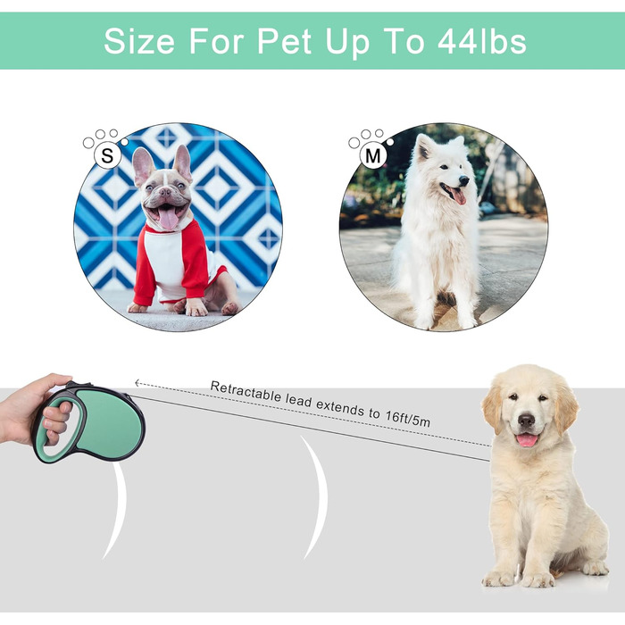 Висувна повідка для собак, 5 м, для собак маленьких та середніх порід (до 25 кг), антизаплутування, міцний нейлоновий трос (рожево-білі крапки), колір: зелений