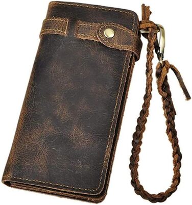 Le'aokuu Men's Genuine Leather Wallet Organizer Double Checkbook Bifold Wallet Pattern Business Money Clip 3377