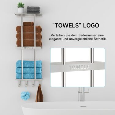 Трирівнева підставка для рушників з металевою полицею та 4 гачками, 86 см, срібна | Підставка для рушників для ванної кімнати