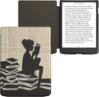 Чохол-книжка kwmobile для Pocketbook InkPad 4/Color 3/Color 2, Vivlio InkPad 4 - Чохол для eReader, Magnolien Taupe Weiß Blaugrau (жінка читає)