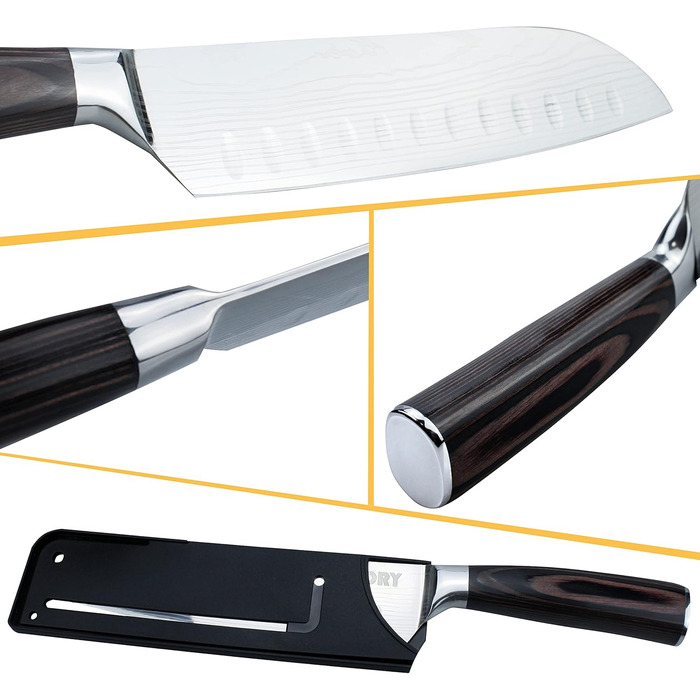 Ніж Santoku Kitory 17 см, кухонний ніж для нарізки, ергономічна ручка, подарункова коробка та захист леза