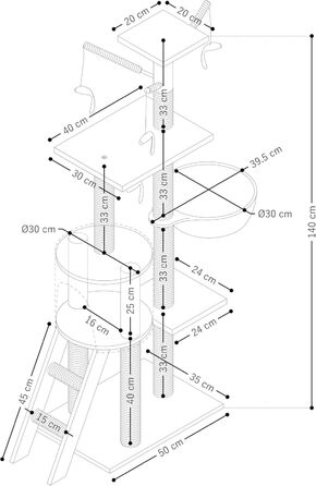 Дерев'яний кігтеточка для котів Beltom® Kratzbaum 140 см, ігровий комплекс, бежевий