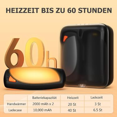 Електричні грілки для рук, 2 шт. з зарядним кейсом, 14000 mAh, USB-C, 3 режими нагріву, до 55°C, чорні - для чоловіків та жінок