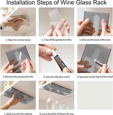 Тримачі для келихів вина SAMSYOKI (4 шт.) - підвісні, самоклеючі, для кухні, бару, ресторану (сірий)