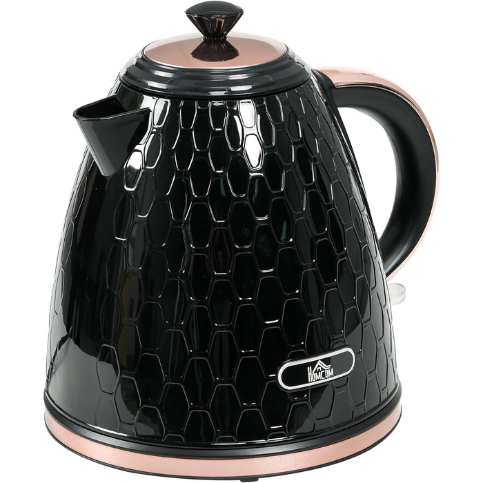 Електричний чайник HOMCOM 1.7 л, нержавіюча сталь, 360° обертання, фільтр від накипу, захист від сухого кипіння, автоматичне відключення, BPA Free, 2200W, чорний