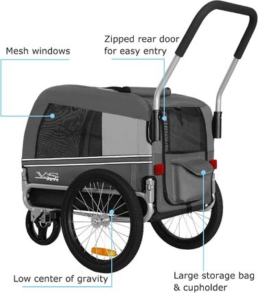 Універсальний візок для собак Tiggo VS Pets 2в1: візок та велосипедний причіп, сірий