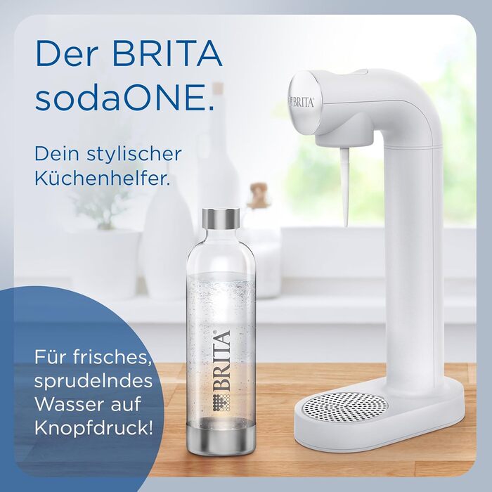 BRITA SodaONE: Газований напій з водопровідної води | Білий | Включає CO2 балон та пляшку PET без BPA | До 60л на балон