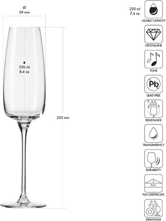 Набір келихів Krosno для білого, рожевого вина та Prosecco, 4 шт, об'єм 650/480 мл, сучасна колекція, ідеально для дому, ресторану та кухні, безпечні для миття в посудомийній машині