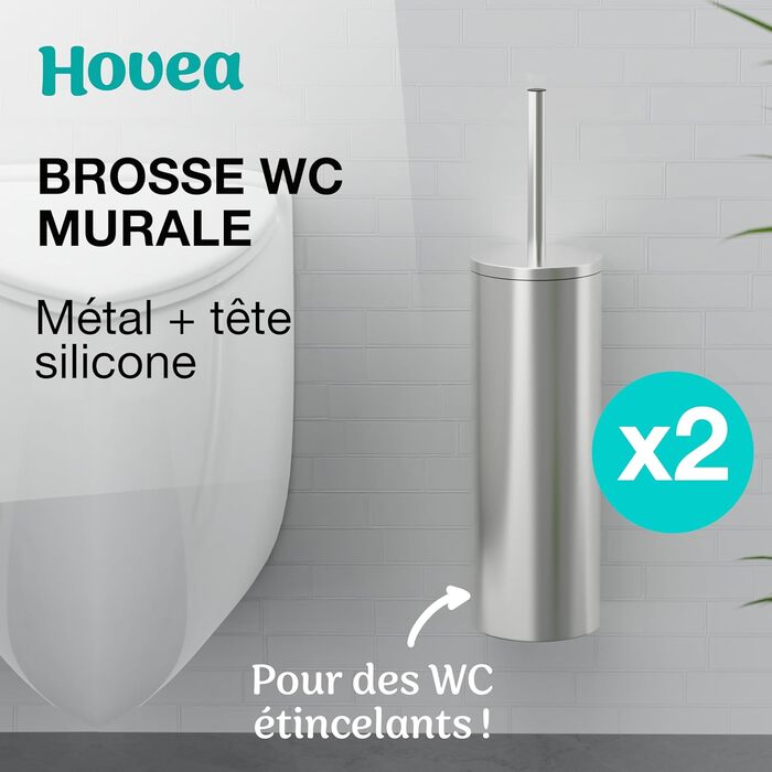 Набір щіток для унітазу Hovea (2 шт.) - чорний колір, силікон та метал. Кріплення на стіну без свердління. Тримач для щіток. Модель WC3620