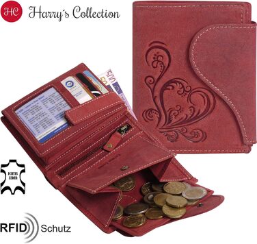 Harrys-Collection Women's Vintage Wallet with Heart Special Edition, Sizes: One Size, Colors: Red, Leather, RFID Protection