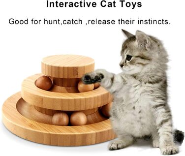 Cat Toys Self-Entertainment, Interactive Bamboo Cat Toy THREE Tiers Rotating Smart Track Ball Swing Roller with Bells (type 3)