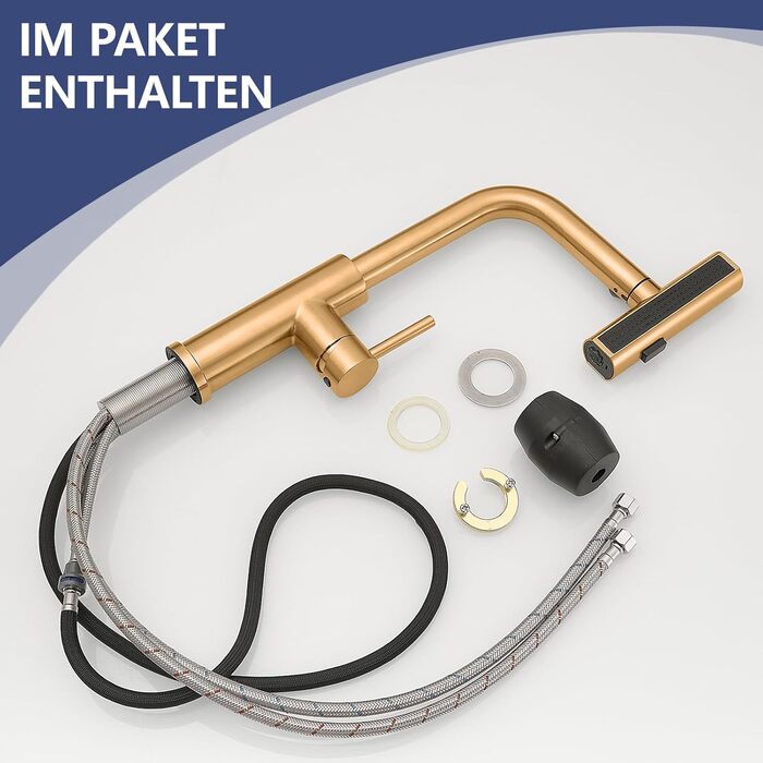 Кухонний змішувач AIMADI висувний, чорний, з 3-х режимною лійкою та 38 см шлангом, однорідний, для холодної та гарячої води, підходить для раковини та кухонного острова. Змішувач для кухні з водоспадом, чорний.