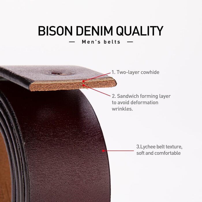 Чоловічий шкіряний ремінь BISON DENIM: класичний, 38 мм, з подарунковою коробкою