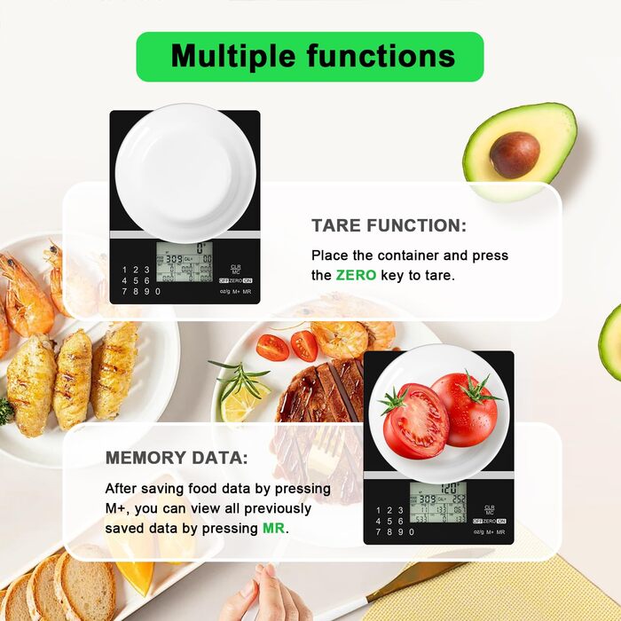 Розумна вага ACCT 5000g для харчування: з кодами продуктів, контролем порцій, для випічки та схуднення. 4 одиниці, функція тарування, батарейки
