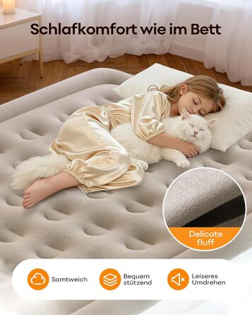 Надувний матрац Premium Luftmatratze з вбудованим насосом для 2 осіб, білий - швидке надування, м'яке флокування, для дому та кемпінгу