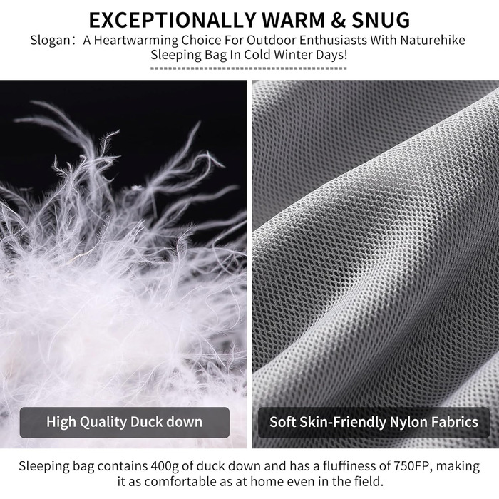 Спальний мішок Naturehike 4 сезони, Mumienschlafsack, зимовий, водовідштовхуючий, компактний, для кемпінгу, подорожей, відпочинку на природі (сірий L)