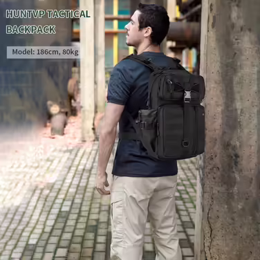 HUNTVP Military Backpack 30L Hiking Backpack 30L German Federal Armed Forces (Bundeswehr) Backpack Tactical Backpack Waterproof Daypack Molle Daypack for Men Women Sport Travel Outdoor Camping Hiking (25 L, Black)