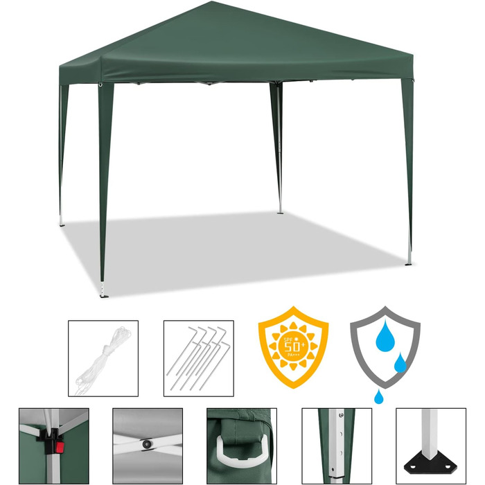 WOLTU Pop-Up Pavilion Waterproof Folding Pavilion Sun Shade Event Pavilion Garden Pavilion for Terrace Camping Festival Pagoda Tent with Oxford Fabric and Metal Frame 3 x 3 m PVL0002be (Green)