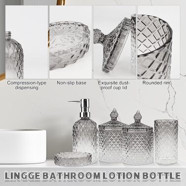 Набір аксесуарів для ванної кімнати зі скла (5 шт.) - чорний: мильниця, диспенсер для мила, тримач для зубних щіток, контейнер для ватних паличок, стакан