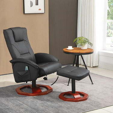 HOMCOM Massage Recliner with Footrest, 360° Swivel, Reclining Chair with Artificial Leather Upholstery, 73 x 83 x 106 cm for Relaxation