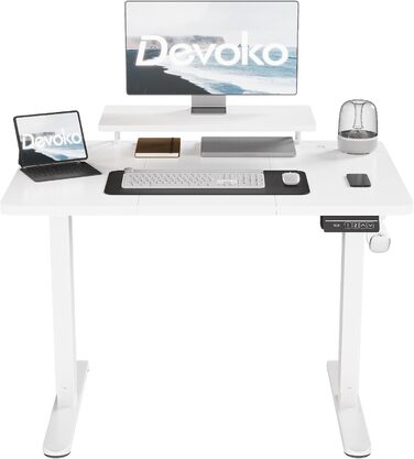 Електричний столик Devoko 120x60 см з регулюванням висоти та підставкою для монітора, білий