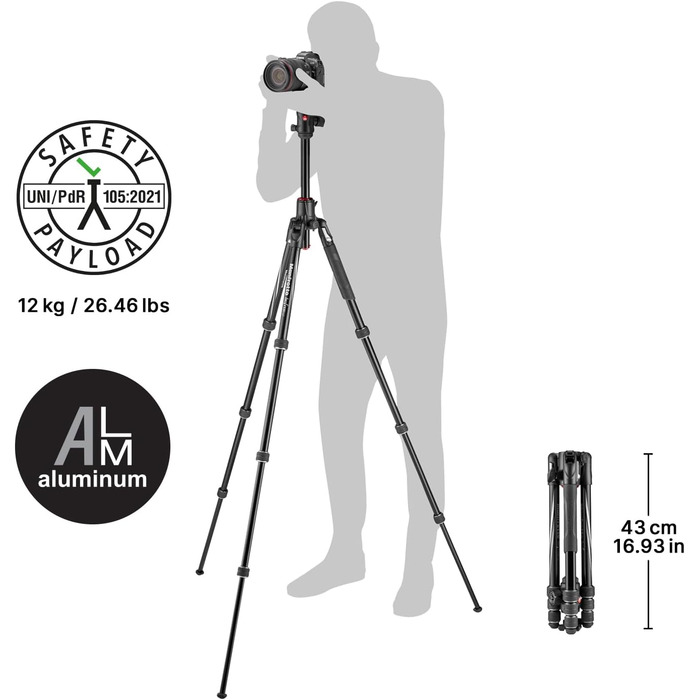 Штатив Manfrotto Befree GT XPRO з алюмінієвою ніжкою та кульковою головкою 496, Twist Lock, для DSLR та беззеркальних камер