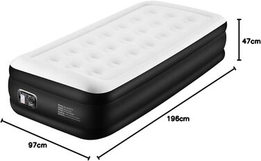Надувний матрац односпальний з електричним насосом (Чорний, Twin)