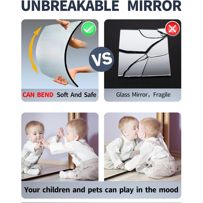 Дзеркальні плитки на стіну, 4 шт., 25x25 см, самоклеючі, акрил, для дитячої кімнати