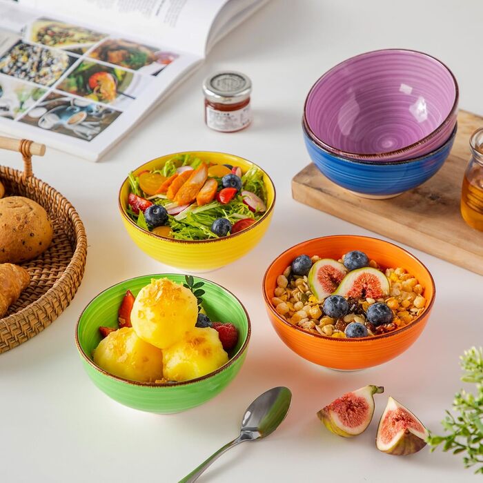 Vancasso Dessert Bowls, Stoneware, BONITA 6-Piece Bowl Set, 12Oz Salad Bowl, Bowl Set, Ice Cream Bowls, Ceramic Dipping Bowls, Colorful