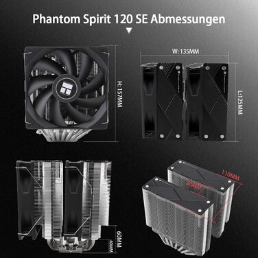 Охолоджувач CPU Thermalright Phantom Spirit 120 з 7 тепловими трубами та вентилятором TL-C12B V2 PWM (1500 RPM), сумісний з AMD AM4/AM5/Intel 1700/1150/1151/1200/2011