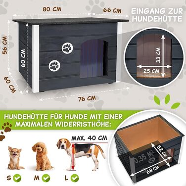 Будка для собак середнього розміру Outentin - тепла, ізольована, для вулиці, сіра, 76x60x60 см