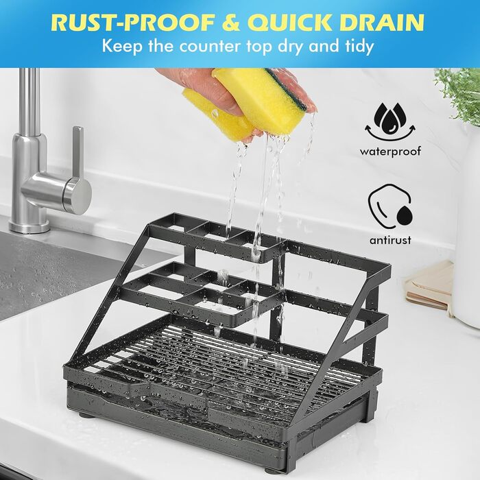 KIMCHOMERSE Sponge Holder, Brush Holder, Toothbrush Holder for Kitchen Sink and Bathroom Organization