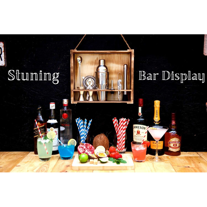 Набір для приготування коктейлів PAVOCI: 11 предметів, шейкер, барменський інструмент з нержавіючої сталі, дерев'яний підставник, аксесуари. Ідеально для дому, бару, професійного використання