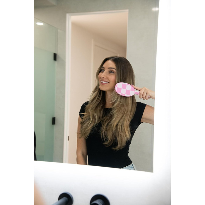 FRAMAR Щітка для волосся без заплутування - для довгого волосся, для жінок, для мокрого волосся, розпушувач, для кучерявого волосся, антизаплутування, рожева в клітинку