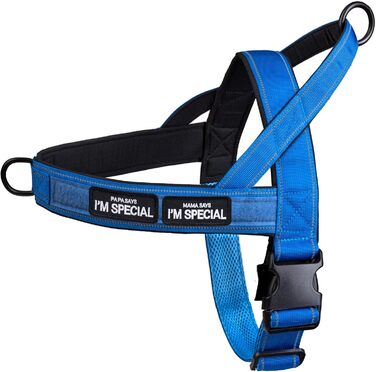 Нашийник для собак без натягу, для малих та середніх порід, відбиваючий, регульований, анти-тяга, синій (M, обхват грудей 53–70 см)