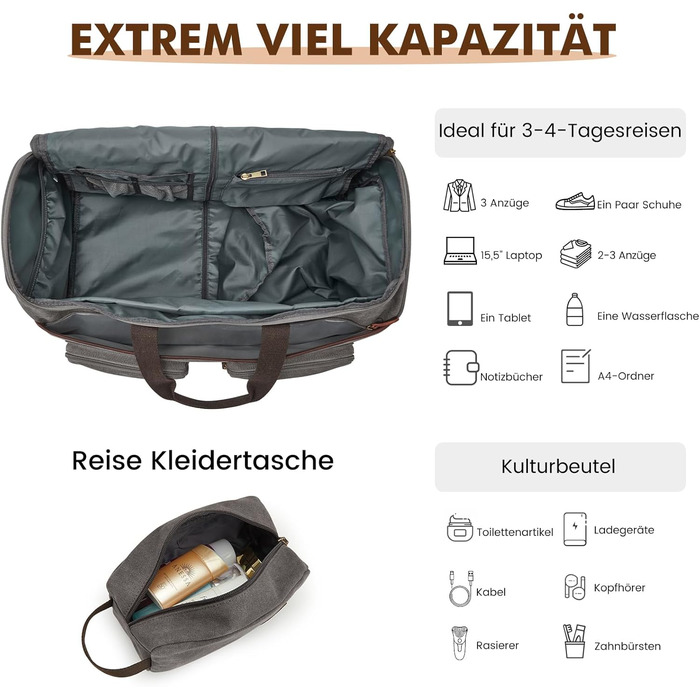 Сумка-органайзер для одягу S-ZONE 50л 3-в-1, біла: дорожня, для костюмів, з косметичкою
